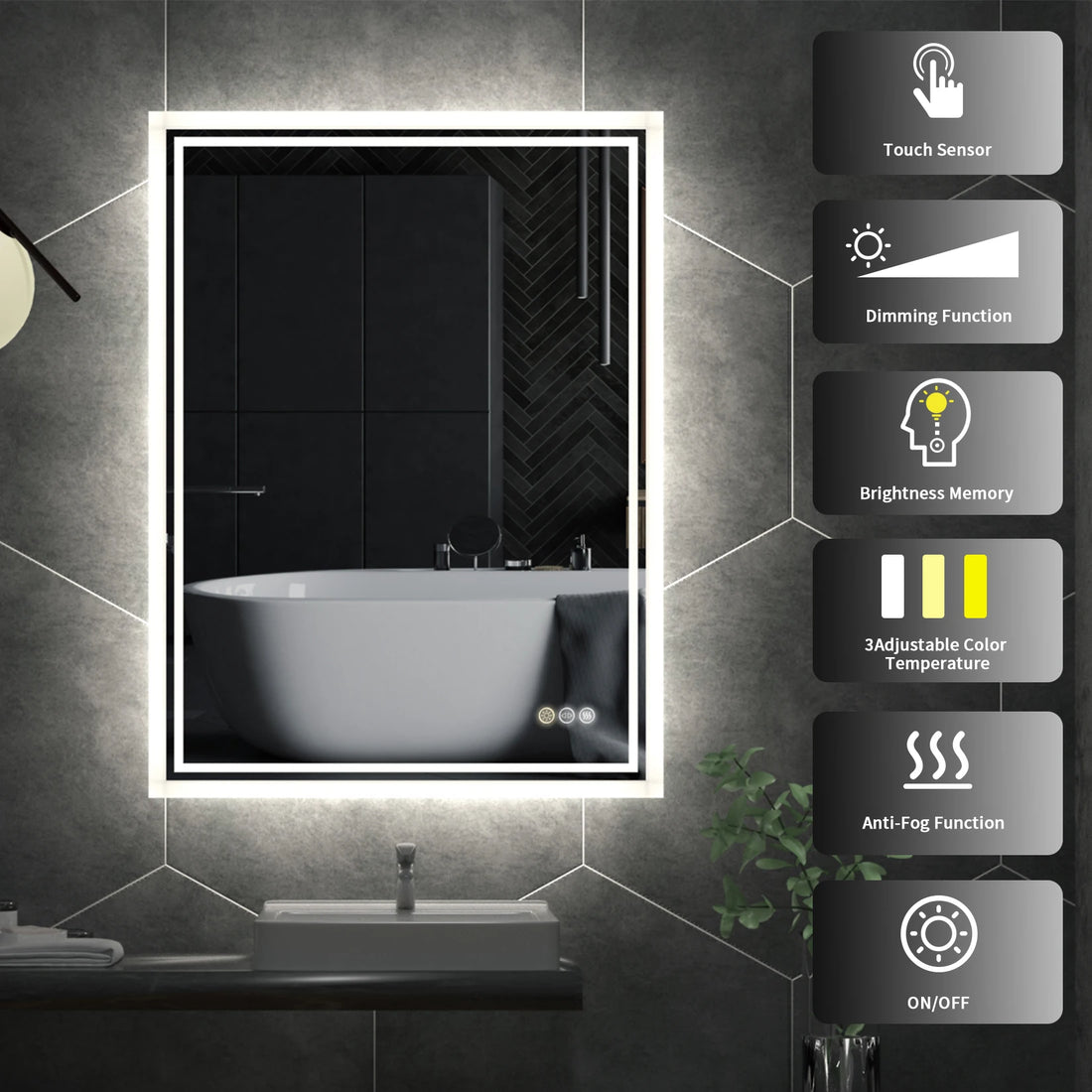 Miroir mural rectangulaire LED